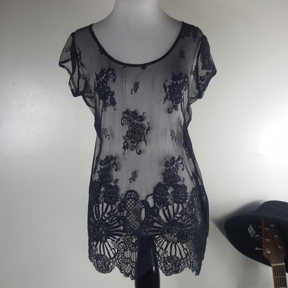 black lace tunic top